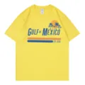 T-shirt decontracte jaune en pur coton avec imprime graphique du Golfe du Mexique. - Jaune