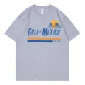 T-shirt gris en coton a manches courtes avec imprime palmier Golfe du Mexique unisexe - Gris