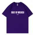 Paars katoenen t-shirt met Golf van Mexico print casual ronde hals korte mouw top unisex - Paars