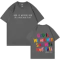 Dunkelgraues Baumwoll Kurzarm T-Shirt mit religiösem Textdruck für Damen und Herren - Dunkelgrau