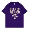 Purple cotton t-shirt with Gulf of Mexico print, casual loose short sleeve summer top. - S / Tops / Purple