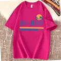 T-shirt rose en coton à manches courtes avec imprimé graphique du Golfe du Mexique et col rond. - Rose Rouge 317