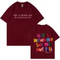 Lässiges Baumwoll-Kurzarm-T-Shirt mit Front- und Rückseiten-Print, bequemes Oversize-Top. - Burgunderrot