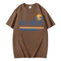 T-shirt graphique marron en coton avec imprimé Golfe du Mexique, haut ample col rond manches courtes. - Café