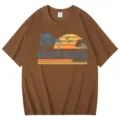 Vintage καφέ βαμβακερό t-shirt με τύπωμα ηλιοβασιλέματος του Κόλπου του Μεξικού για άνδρες. - S / Tops / Καφέ