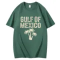 Green Gulf of Mexico Print Cotton T-Shirt Casual Short Sleeve Summer Top for Men and Women - S / Tops / Dark Green