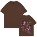 Braunes Baumwoll Kurzarm T Shirt mit Schmetterling Rückenprint und Palmen Motiv lässiges Top - Kaffeebraun