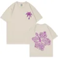 Men women cotton t-shirt casual beach palm tree graphic tee summer short sleeve top - S / Tops / Beige
