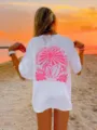 Lässiges weißes Kurzarm T-Shirt mit rosafarbenem Strand Grafikprint für den Sommer. - S / Oberteile / Weiß