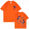 200g Baumwolle Kurzarm T-Shirt, lässiges orangefarbenes Paar-Shirt mit Rückendruck. - Orange