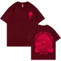 Camiseta de algodón 200g burdeos manga corta estampado ola surf unisex verano top - Burdeos