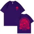 Camiseta de pareja clásica de algodón 200g con gráfico de espalda en color púrpura. - Púrpura