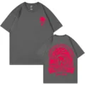 Camiseta de manga corta de algodón gris oscuro con estampado de palmeras rosa - Gris oscuro