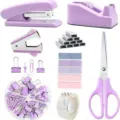 Pastellviolettes Schreibwarenset mit Tacker Abroller Schere Buerobedarf und Schulbedarf - Lila Set (TZ123) / Kartonverpackung
