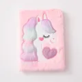 Süßes rosa Plüsch Einhorn Notizbuch mit gesticktem Design für Schüler und tägliches Tagebuch. - Rosa