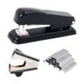 Heavy duty black stapler set with staple remover and standard staples for office and home. - Black Zirconia Set / Mailer Box Packaging