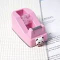 Pink desktop tape dispenser with cute panda decoration for office and school stationery use - Sakura Pink