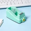 Cute mint green flower desktop tape dispenser, macaron color school office tape cutter. - Mint Green