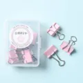 Fermi carta in metallo rosa Morandi con scatola trasparente per ufficio e scuola. - rosa ciliegia