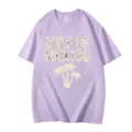 Casual purple cotton short sleeve t-shirt with Gulf of Mexico graphic print for daily wear. - S / Tops / Pale Purple