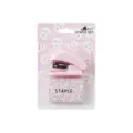 Macaron pink mini stapler set with cute puppy cartoon design, portable office stationery. - Stapler Set / 24/6 Staples / Pink
