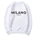 Weißer Milano Print Langarm Rundhals Fleece Sweatshirt, bequemer lässiger Pullover Top. - S / Oberteile / Weiß