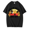 T-shirt noir en coton pour hommes Golf du Mexique coucher de soleil palmiers graphique haut - S / Hauts / Noir