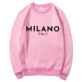 Gemütlicher rosa Damen Pullover mit Fleece-Futter und Milano Italy Brustdruck. - S / Oberteile / Rosa