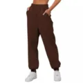 Women high waist loose sweatpants brown joggers casual pocket trousers comfy activewear - S / Bottoms / Burgundy
