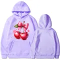 Lavendelvioletter Langarm-Kapuzenpullover mit süßem Kirsch-Schleifen-Print für Alltag. - Oberteile / Lavendel / L