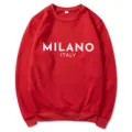 Rotes Milano Italien bedrucktes Langarm Rundhals Fleece Sweatshirt für Damen und Herren. - S / Oberteile / Rot