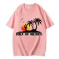 Casual pink cotton graphic t-shirt for men and women featuring Gulf of Mexico print. - S / Tops / Pink