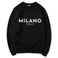 Schwarzer Fleece-Pullover mit Rundhalsausschnitt und Milano-Italien-Druck für den Winter. - S / Oberteile / Schwarz