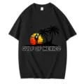 T-shirt noir classique en coton col rond avec imprimé graphique coucher de soleil du golfe du mexique. - S / Hauts / Noir