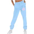 Pantaloni della Tuta Donna Azzurri a Vita Alta Sportivi con Coulisse Tasche e Stampa Floreale - Taglia S / Parte Inferiore (262626+) / Blu Chiaro