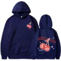 Sweat-shirt à capuche manches longues bleu foncé avec graphique cerise boule 8 style rue. - S / Hauts / Bleu marine