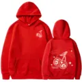 Sweat à capuche rouge avec imprimé cerise et boule 8, style streetwear idéal pour les couples. - Rouge