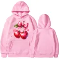 Rosa Kapuzenpullover mit süßem Kirsch Schleife Druck Langarm Casual Oberteil Damen Herren - Rosa