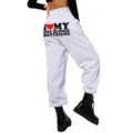 Women high waist loose sweatpants casual jogging pants with cute back printed graphic - S / Bottoms / White