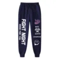 Casual dark blue sweatpants with cool streetwear printed text and loose fit design. - Bottoms / Navy Blue / L