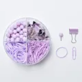 Macaron violettes Schreibwaren Set mit 4-Fächer Box, Büroklammern und Binder Clips. - Lavendel