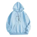 Comoda felpa azzurra con cappuccio, cordino regolabile e stampa Faith sul petto. - Taglia S / Top / Blu Chiaro