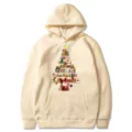 Beige Christmas tree graphic hoodie with kangaroo pocket for men and women winter daily wear. - Khaki