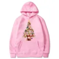 Sweat à capuche rose avec graphique de sapin de Noël, sweat à manches longues avec poche. - S / Hauts / Rose