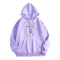 Felpa con cappuccio lavanda casual con stampa croce, maniche lunghe e comoda tasca per ogni giorno. - Taglia S / Top / Lavanda