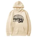 Beige American football print hooded sweatshirt, loose fit casual pullover hoodie. - S / Apricot