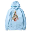 Light blue Christmas tree graphic hoodie for men and women, long sleeve casual pullover. - Light Blue
