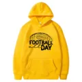 Men's yellow American football print hoodie long sleeve casual hooded sweatshirt with front pocket. - S / Yellow