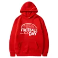 Red American football print hoodie casual hooded sweatshirt with pocket for men and women - S / Red