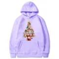 Christmas tree print hooded sweatshirt, long sleeve casual pullover with pocket for winter daily wear. - Lavender